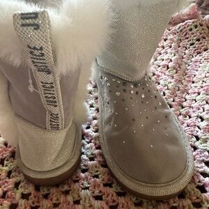 Justice Silver and White Fur-Lined Boots